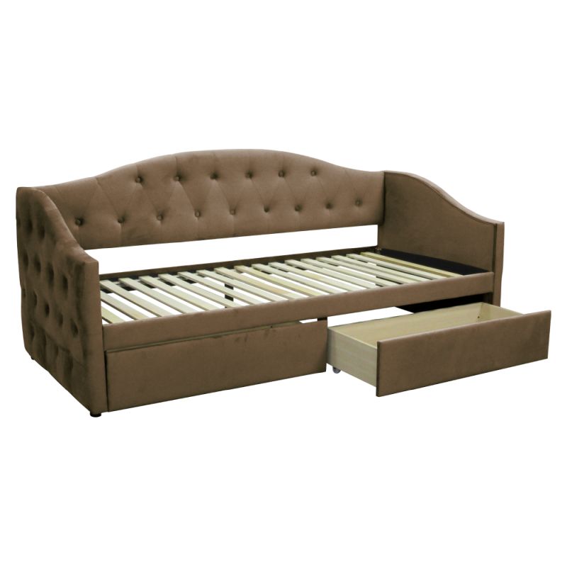 Posteľ, 90x200, s roštom, hnedá, látka, ZASKA