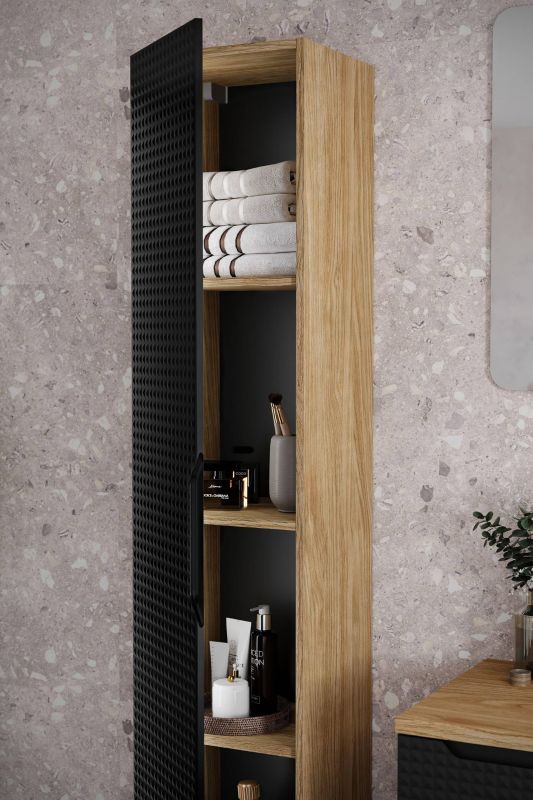 Vysoká skrinka, 35cm, dub olejovaný, čierna, LUXOR BLACK 80-01-1D