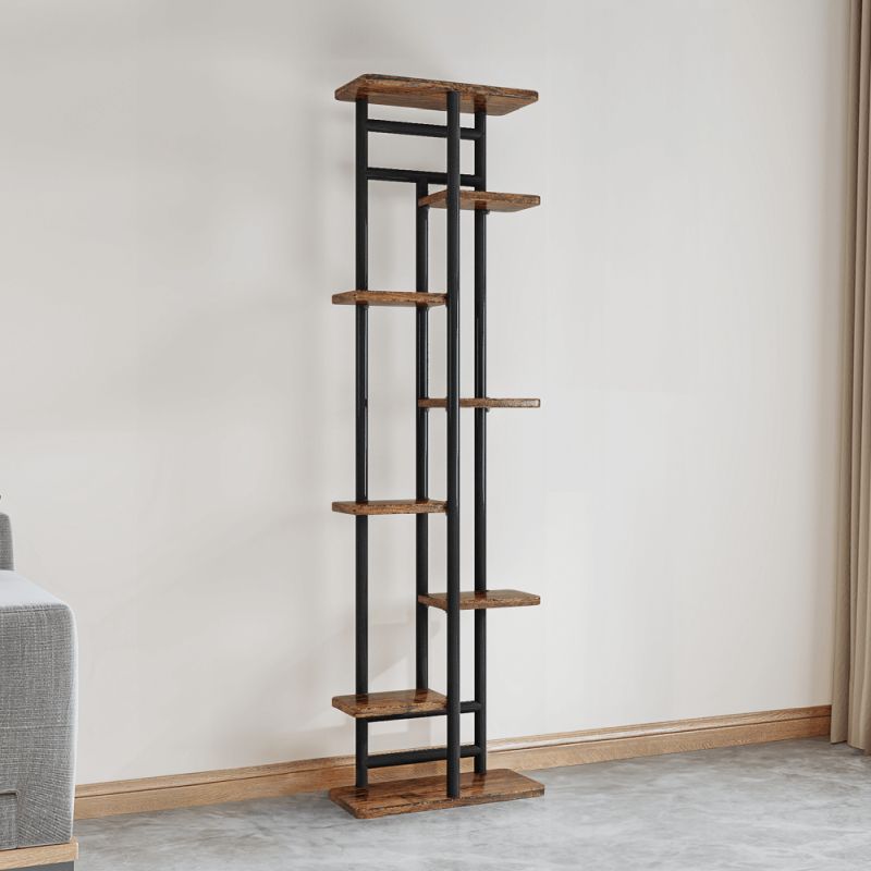 Kovový, stojan na kvety, kov čierny, DTD rustikálne drevo, LEDOR TYP 4