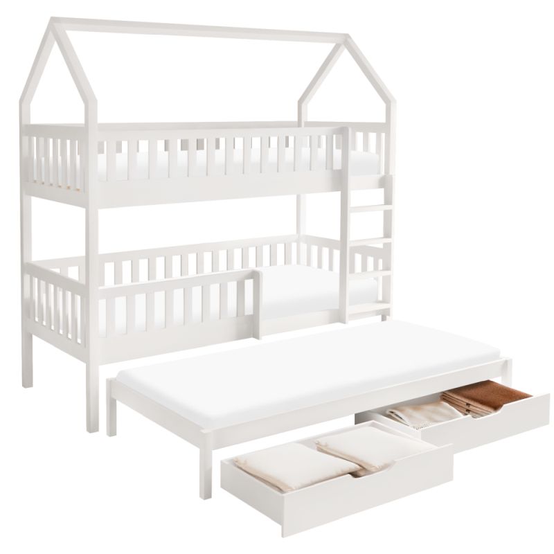 Montessori poschodová posteľ, 90x200, s prístelkou, biela, VENITA TYP 1