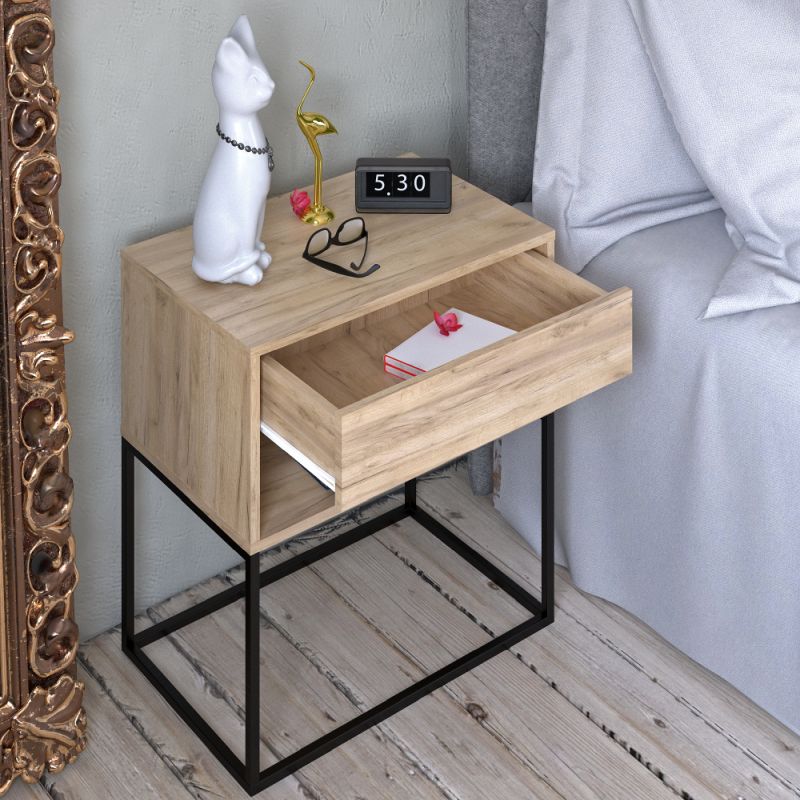 Nočný, príručný stolík, 60cm, dub artisan, čierny, ARTI TYP 2