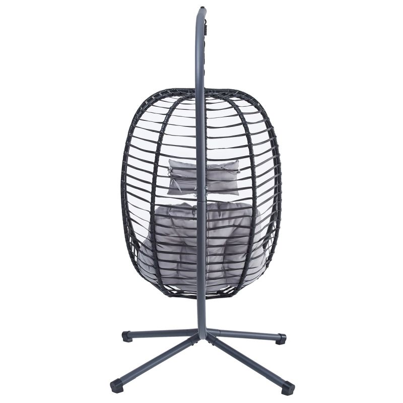 Záhradné závesné kreslo, kov, polyratan, sivé, AZ-V1289 GREY