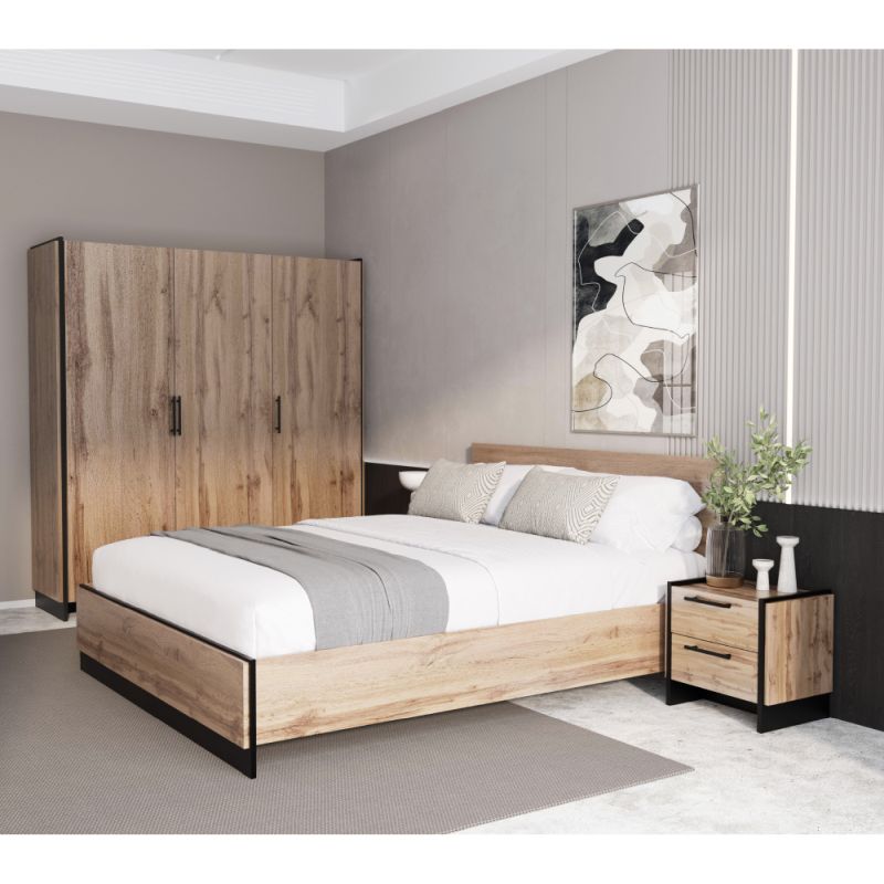 Manželská posteľ, 160x200, dub wotan, čierna, AMONI