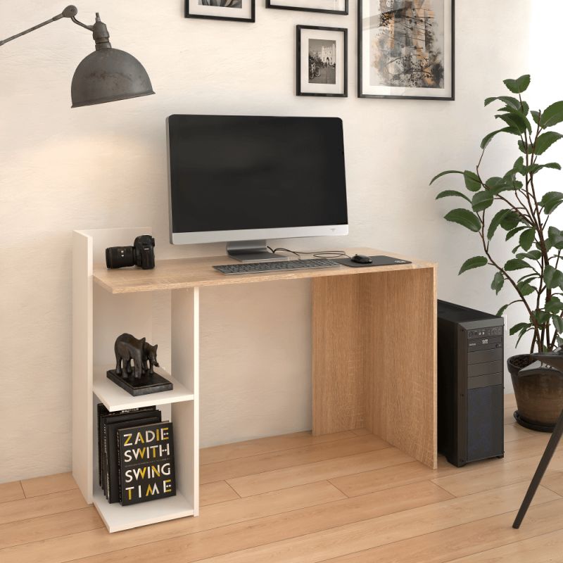 PC stôl, 120x52cm, dub sonoma, biely, ZINO NEW