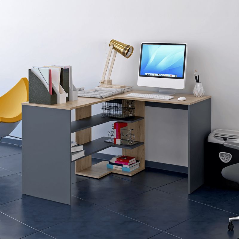 Rohový PC stôl, 120x120cm, dub artisan, grafit, TAMARI