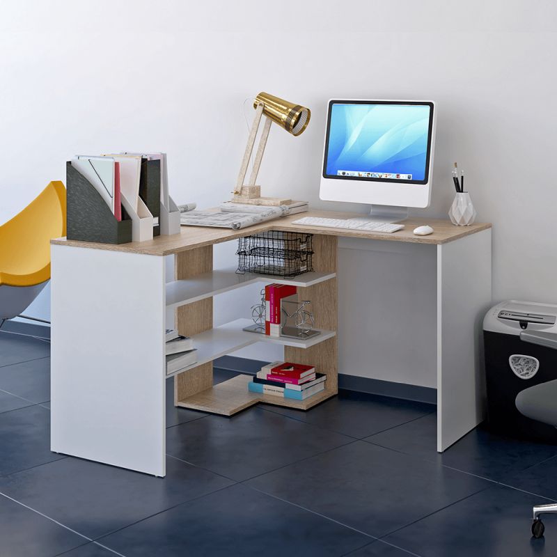 Rohový PC stôl, 120x120cm, dub sonoma, biely, TAMARI