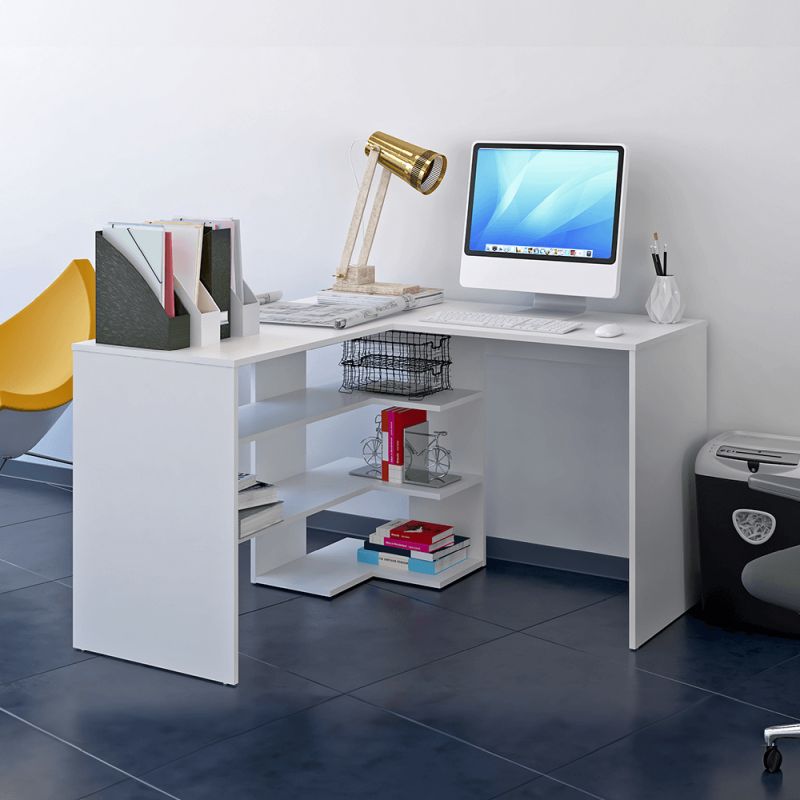 Rohový PC stôl, 120x120cm, biely, TAMARI