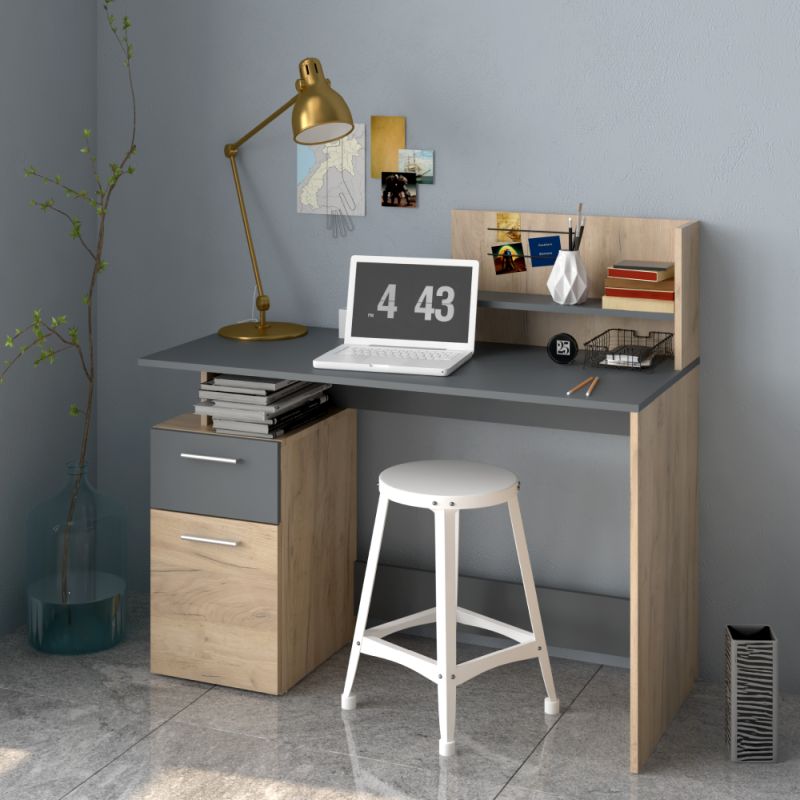 PC stôl, 121x55cm, dub artisan, grafit, PLATON NEW