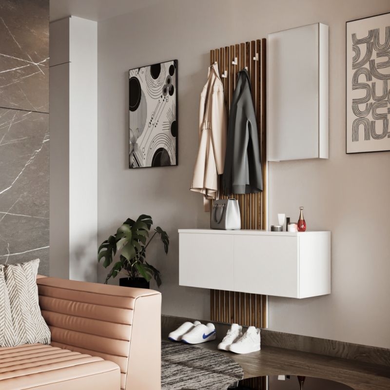 Predsieňová zostava, 100cm, biela, dub artisan, REBEKA