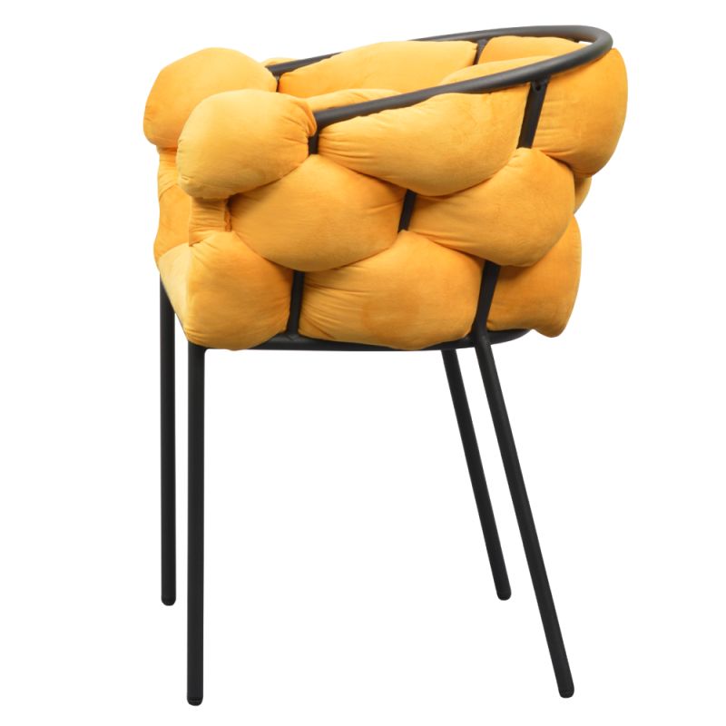 Jedálenské kreslo, žltá Velvet látka, nohy kov čierny, DOROTA