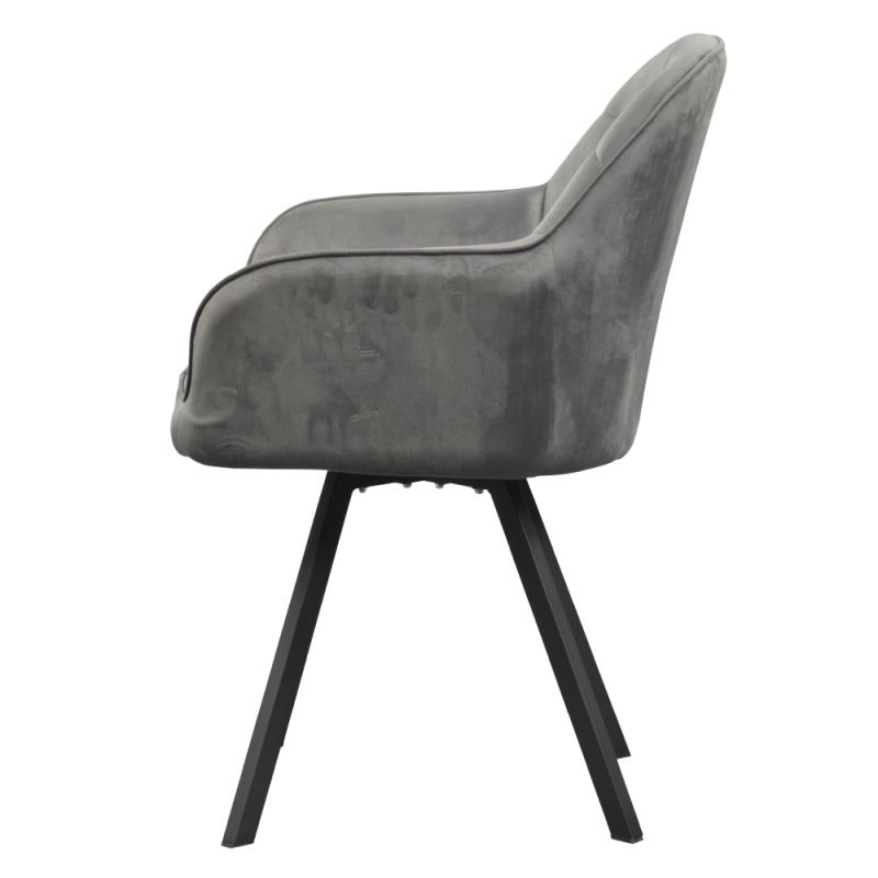 Otočné jedálenské kreslo, tmavosivá Velvet látka, kov čierny, SAMANTA