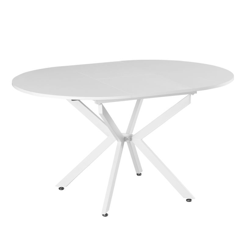 Jedálenský stôl, okrúhly, 100cm, rozkladací, MDF, biely, ABERO TYP 1