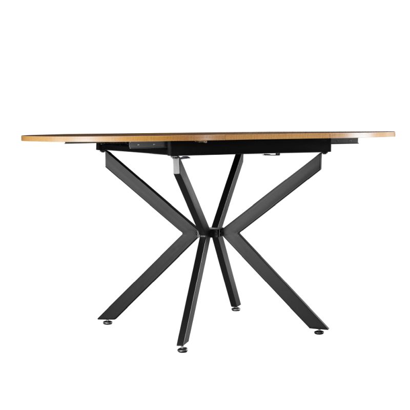 Jedálenský stôl, okrúhly, 100cm, rozkladací, MDF, dub svetlý, čierny, ABERO TYP 1