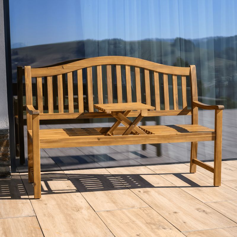 Záhradná lavička, so stolíkom, 150cm, masív, akáciové drevo, TAIMA