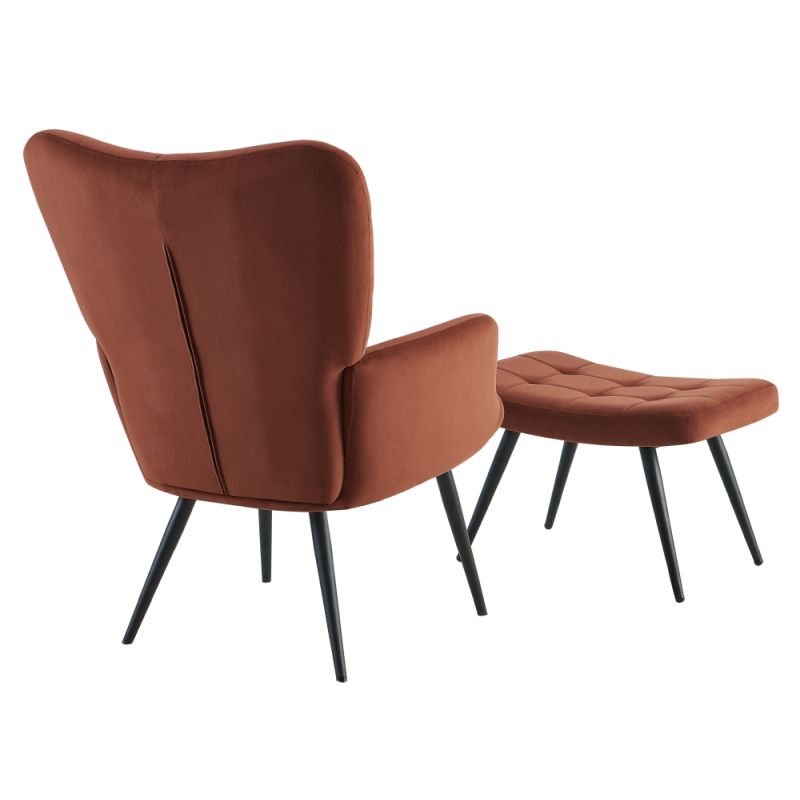 Kreslo s podnožou, čierny kov, hnedá látka, HABEN