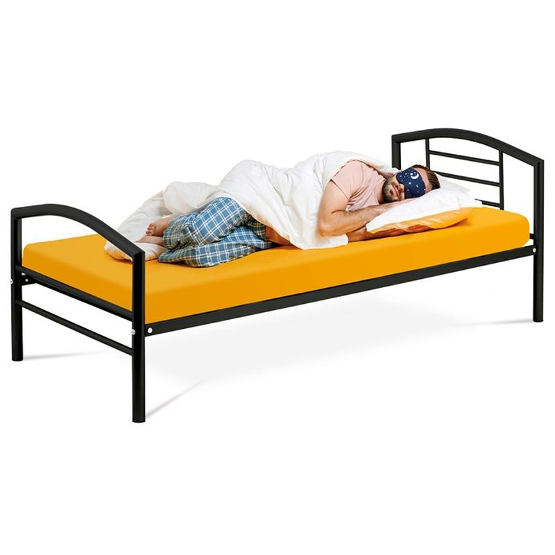 Posteľ, 90x200, s roštom, kovová, čierna, BED-1900 BK