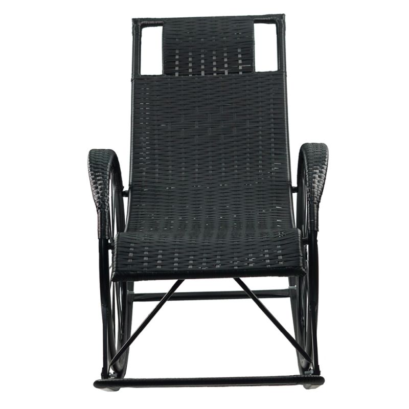 Hojdacie kreslo, kov čierny, čierny umelý ratan, ROKIN