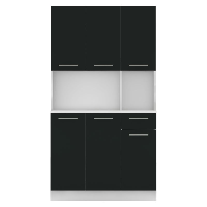 Šesťdverový kredenc, 100cm, biely, čierny, PELION NEW