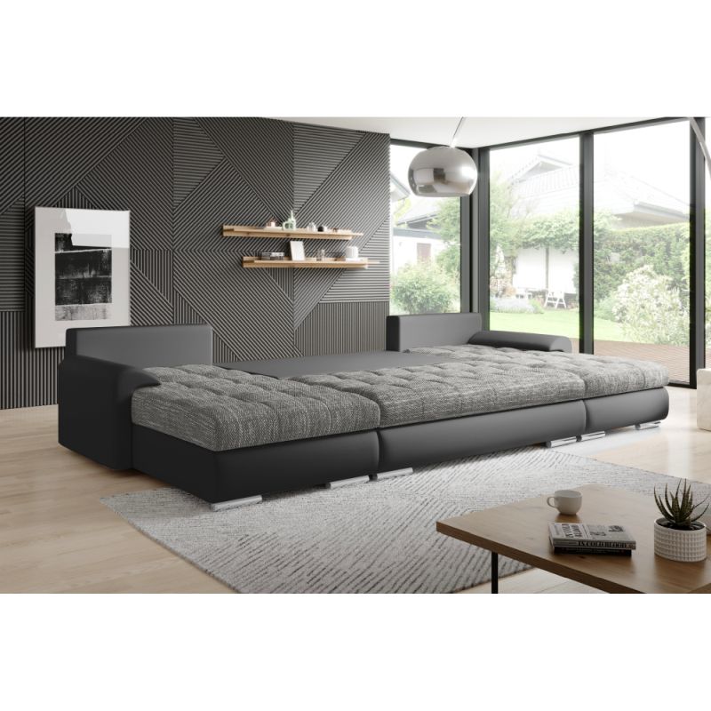 Univerzálna sedacia súprava, ekokoža čierna, látka sivý melír, TOLITA U UNI