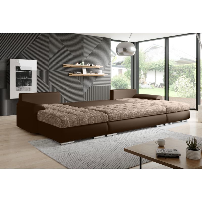 Univerzálna sedacia súprava, ekokoža hnedá, látka hnedý melír, TOLITA U UNI