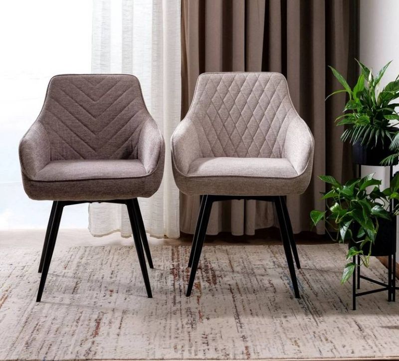 Jedálenská stolička, svetlobéžová látka, nohy kov čierny, SERVIO BREGO