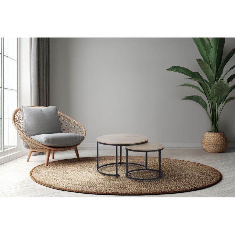 Konferenčné stolíky, set 2 ks, 70x70cm, dub sonoma, čierny, TARNI