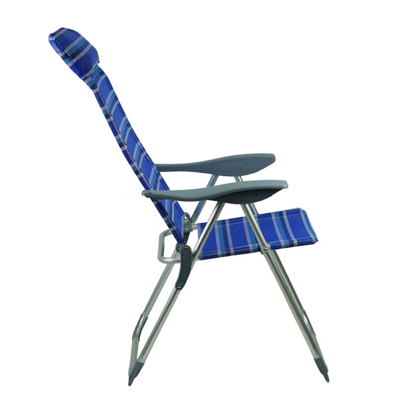 Záhradné, polohovacie kreslo, látka modrá, kov sivý, AVELAR