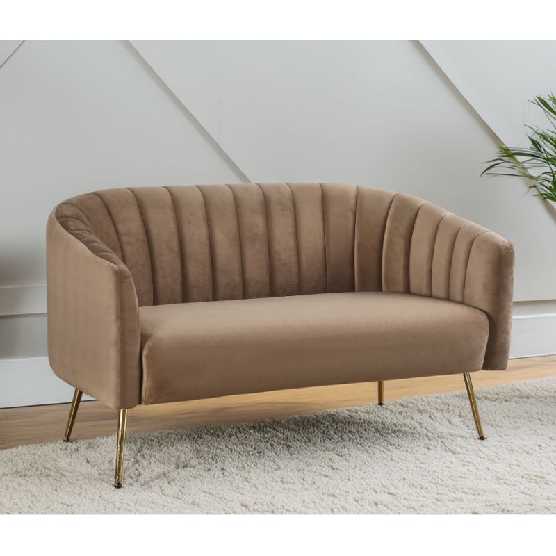 Dizajnový 2-sed, hnedá Velvet látka, kov gold chróm zlatý, BAGY