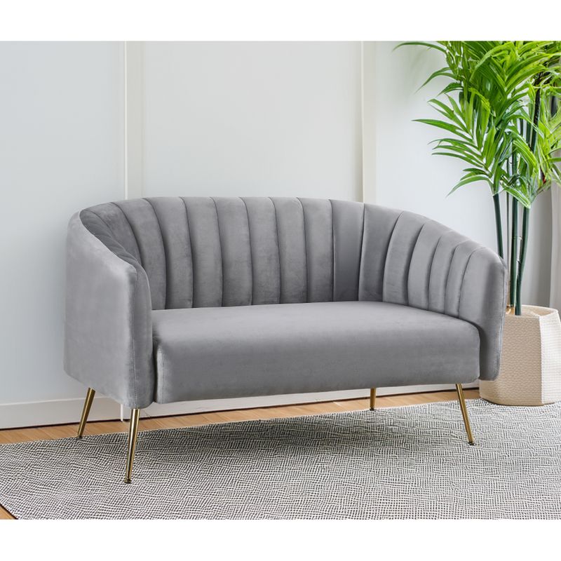 Dizajnový 2-sed, sivá Velvet látka, kov gold chróm zlatý, BAGY