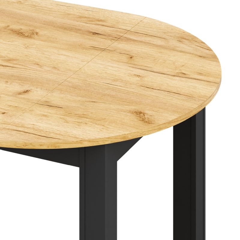 Jedálenský stôl, okrúhly, 103cm, rozkladací, DTD, dub craft zlatý, čierny, HARRY