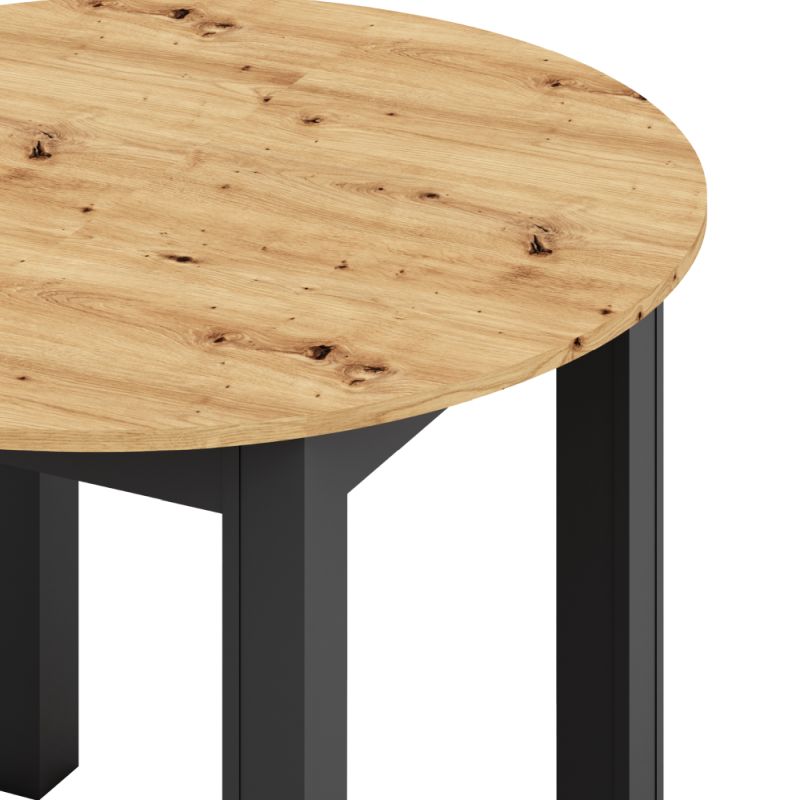 Jedálenský stôl, okrúhly, 103cm, rozkladací, DTD, dub artisan, čierny, HARRY