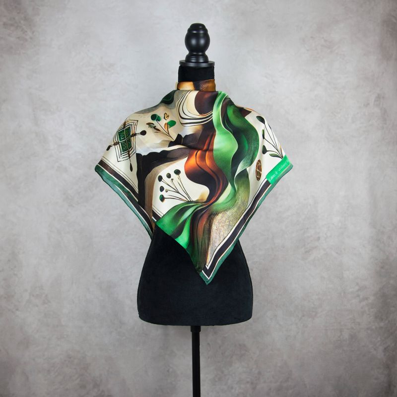 Módna hodvábna šatka KAMZÍK - ZELENÝ, 90 x 90cm, MADE IN SLOVAKIA