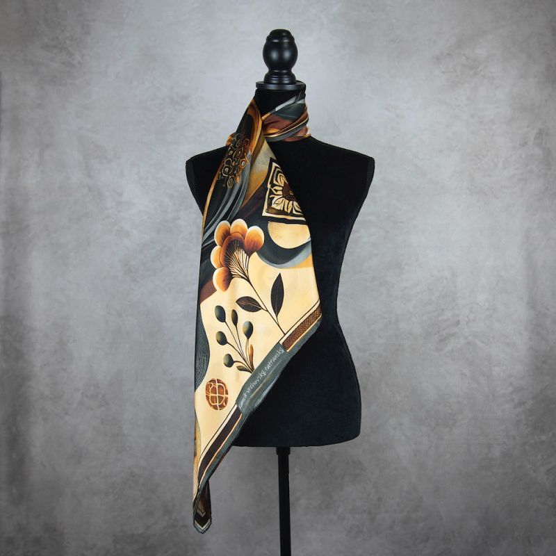 Módna hodvábna šatka KAMZÍK - SIVÝ, 90 x 90cm, MADE IN SLOVAKIA