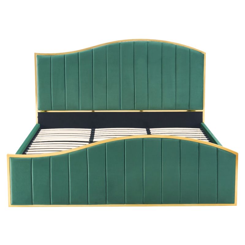 Manželská posteľ, 160x200, s roštom, zelená, látka, GEORGIA