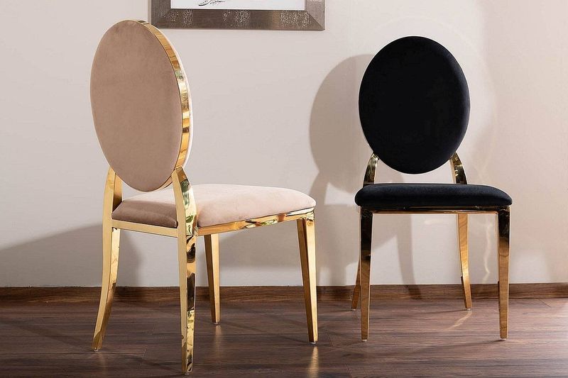 Jedálenská stolička, béžová látka, nohy gold chróm zlatý, KING VELVET