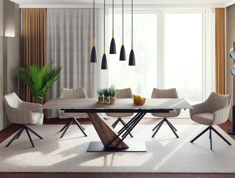 Jedálenská stolička, svetlo béžová látka, nohy kov čierny, AZALIA BREGO