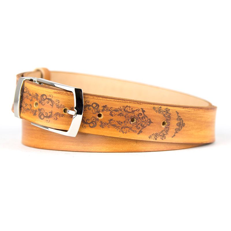 Maľovaný a gravírovaný kožený opasok - Ornament, 138cm, Limitovaná edícia 04