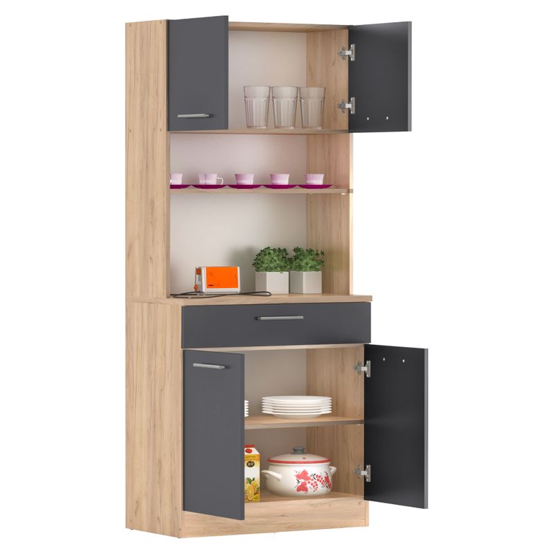 Štvordverový kredenc, 80cm, dub artisan, grafit, DOMIS NEW