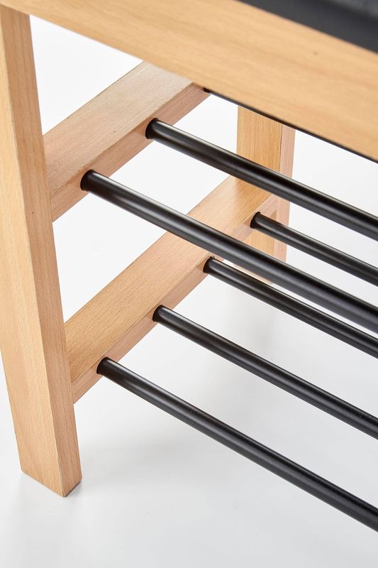 Botník s lavicou, 81cm, prírodný, čierny, ST-11