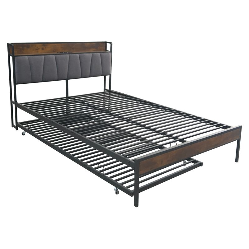 Manželská posteľ, 160x200, s roštom, prístelka, čierna, sivá, NORDO