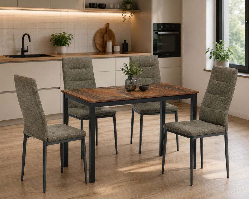Jedálenský set 1+4, 110x70cm, MDF, staré drevo, látka hnedá, AUTRON