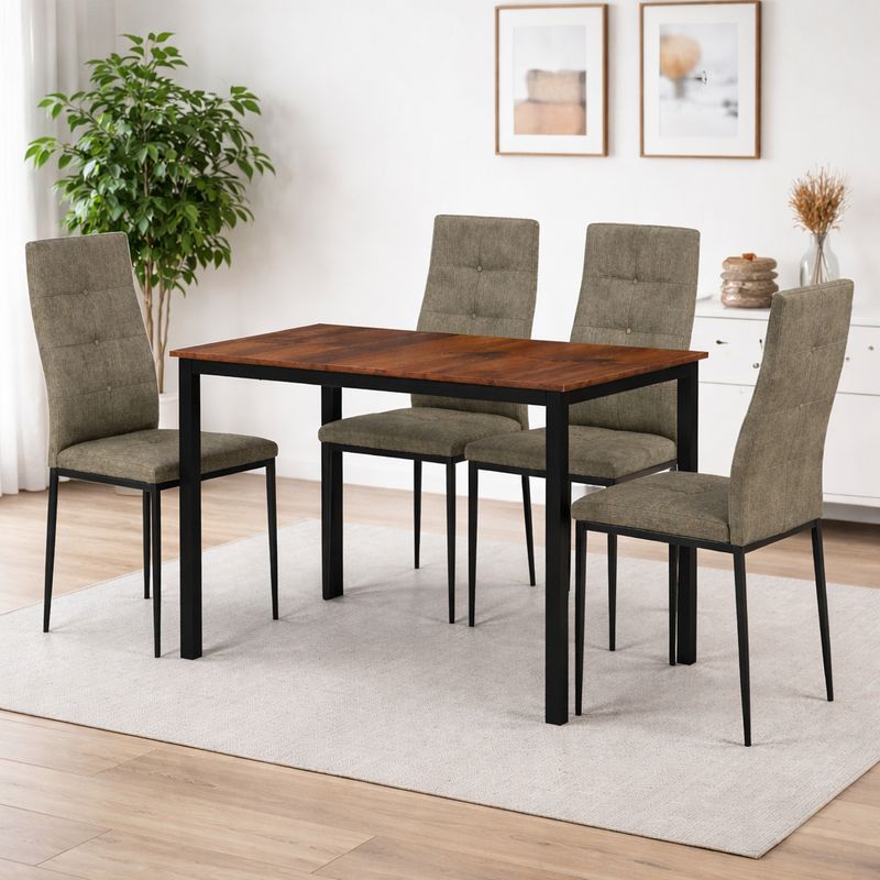 Jedálenský set 1+4, 110x70cm, MDF, staré drevo, látka hnedá, AUTRON