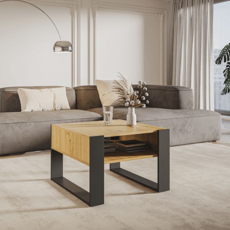 Konferenčný stolík, 68x67, dub artisan, čierny, CARA 2