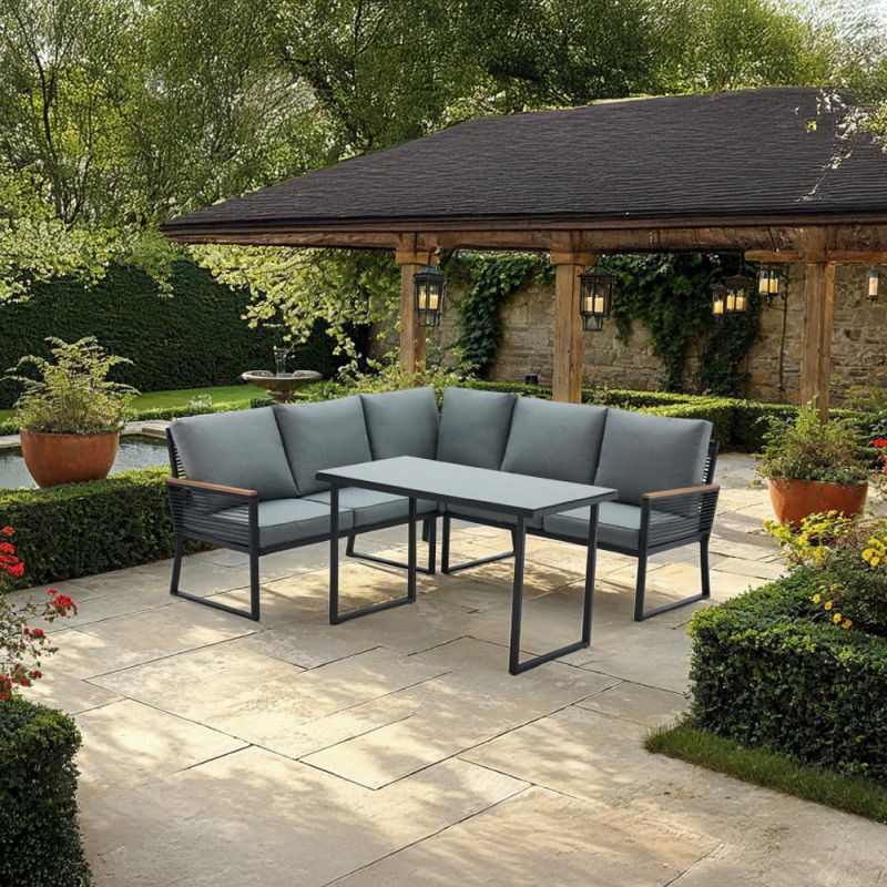 Záhradný set, sivá látka, čierny kov, FARLY