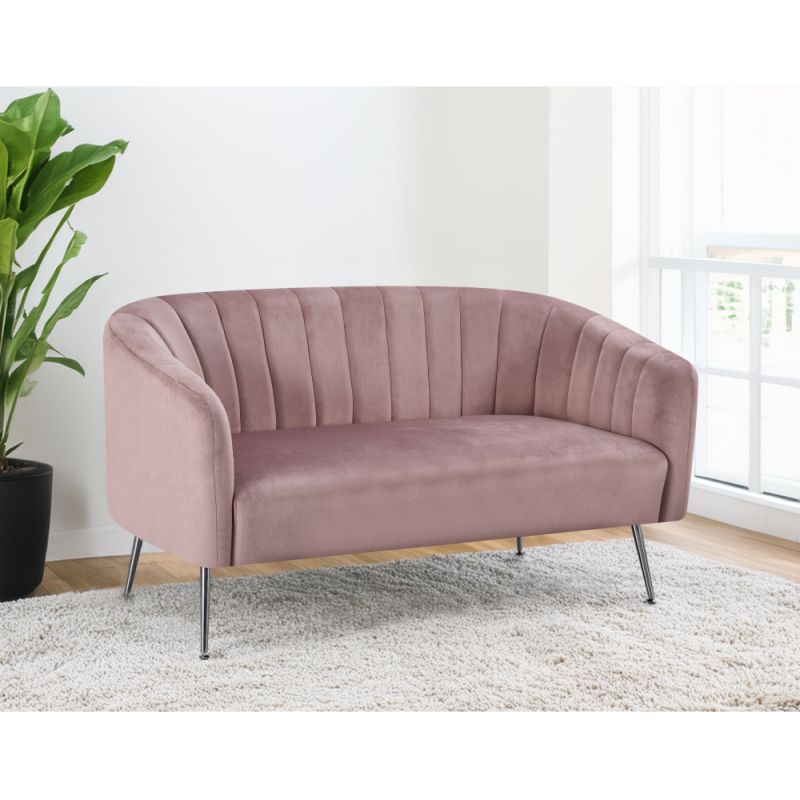 Dizajnový 2-sed, ružová Velvet látka, kov chróm, BAGY