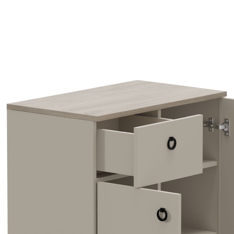Komoda, 70cm, sivohnedá Taupe, dub silverjack, kombinovaná, DOMCA 2D1S
