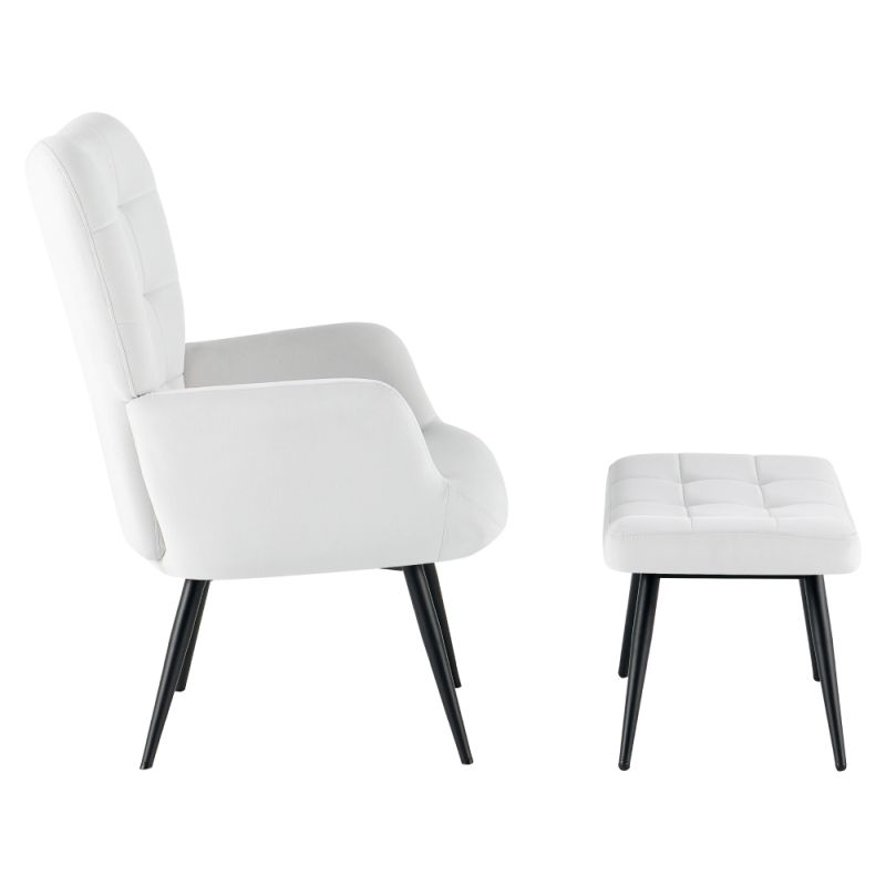 Kreslo s podnožou, čierny kov, svetlosivá látka, HABEN