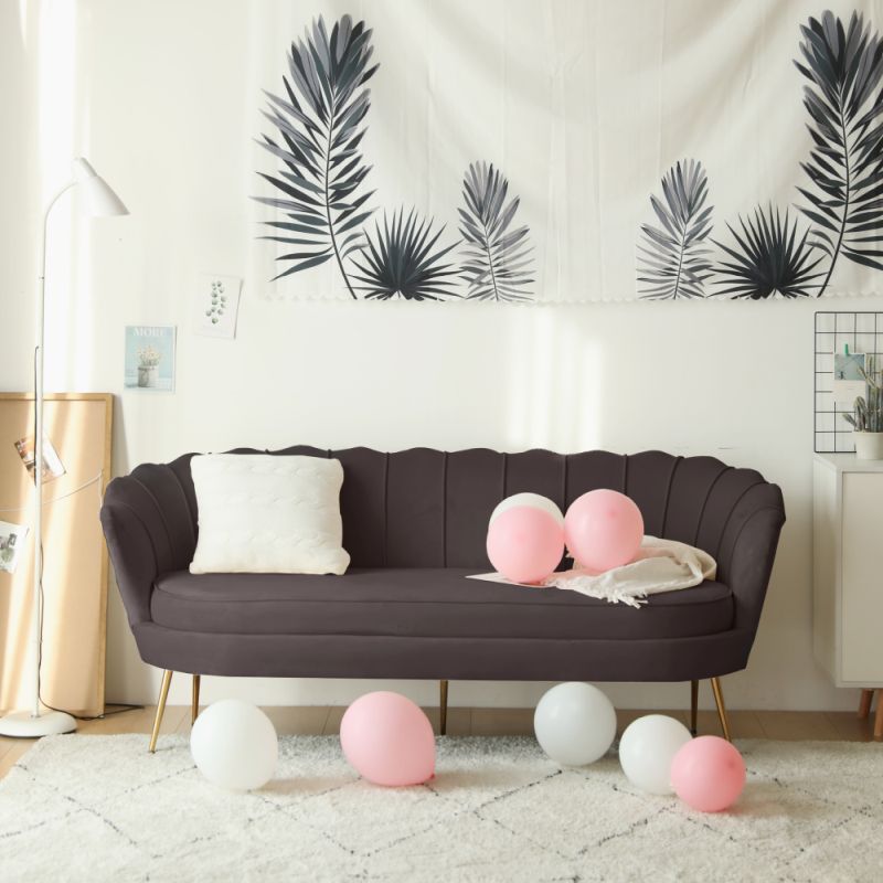 Luxusná pohovka, 3-sed, sivohnedá Velvet látka, zlatá, NOBLEO TYP 2