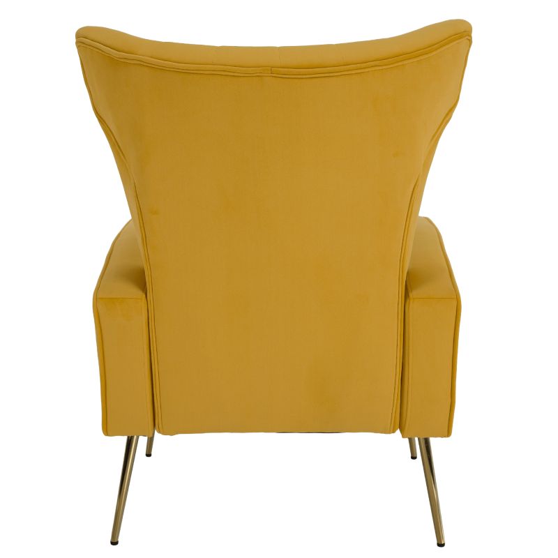 Relaxačné kreslo, žltá Velvet látka, zlaté nohy, BARET