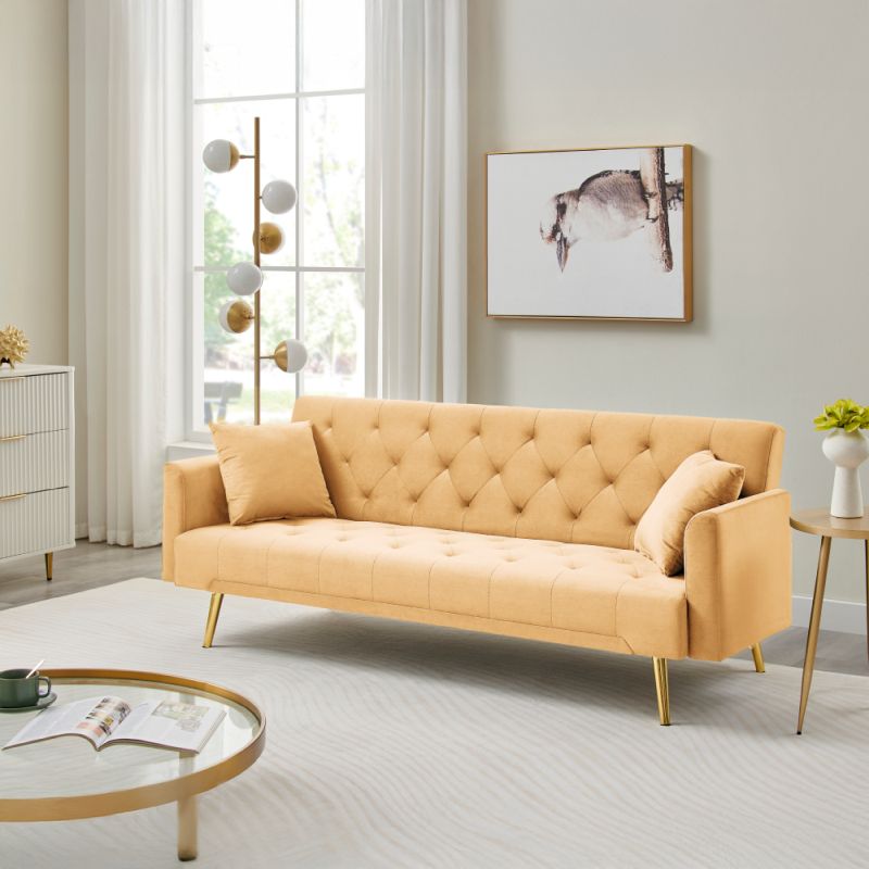 Rozkladacia pohovka, horčicová látka, gold chróm zlatý, ALISIA